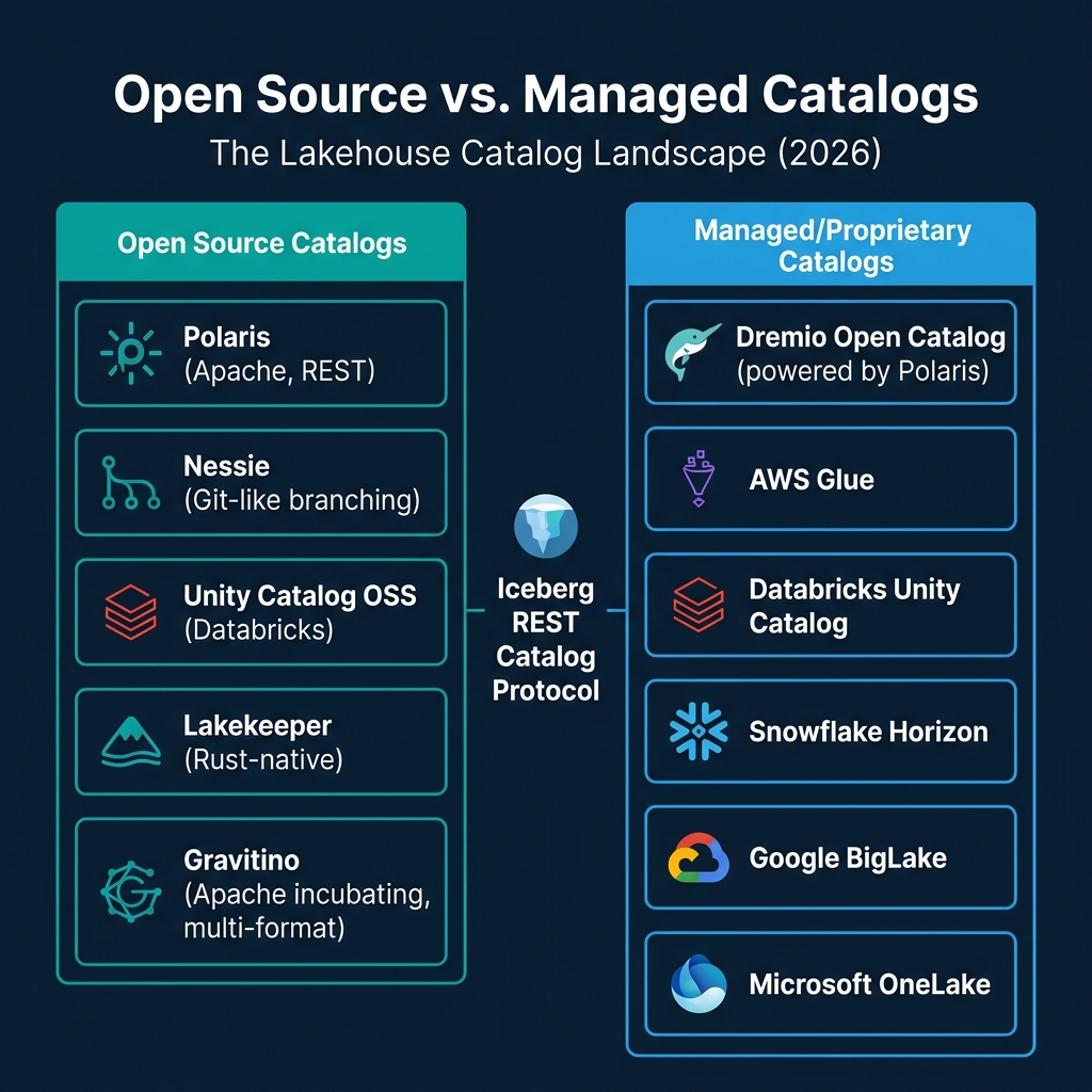 Open source vs managed catalog options in the 2026 lakehouse ecosystem