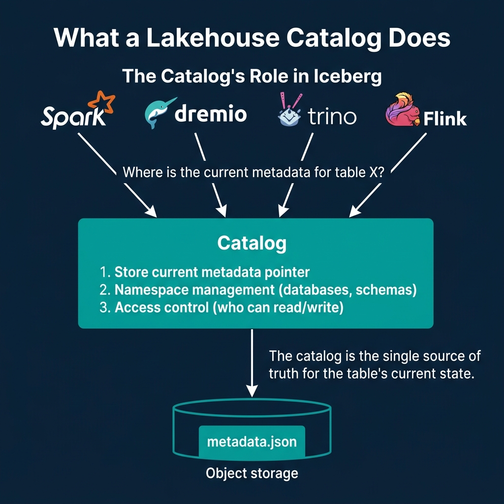 The three core responsibilities of a lakehouse catalog